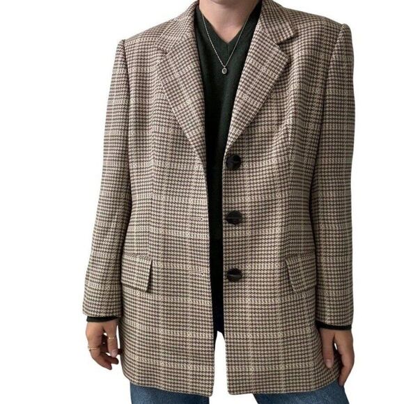 Vintage Womens Escada Brown Wool Cashmere Preppy Academia Blazer Sz 44 - Picture 4 of 11